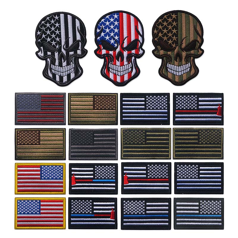 2PCS/Lot USA Flag Skull Morale - Patch Morale Tactical Military Hook Loop recension och pris